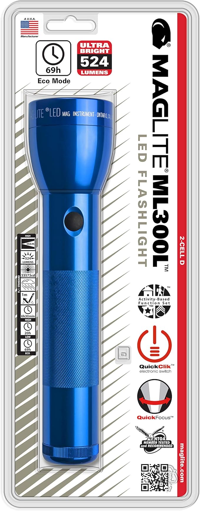 Maglite ML300L LED 2-Cell D Flashlight, Blue