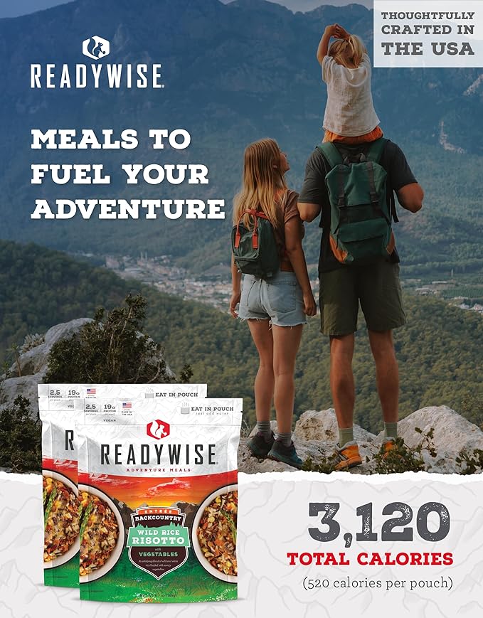 READYWISE - Adventure Meal, Wild Rice Risotto, 15 Servings Total, Pack of 6, Emergency Preparedness, Freeze Dried Food, MRE, Snack Pack or Emergency Food, Backpacking, Camping, Hiking, and, Survival