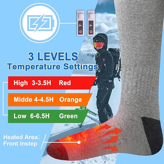 Autocastle Heated Socks, Electric Heated Socks for Men Women, Rechargeable Battery Heating Socks, Winter Warm Thermal Socks, Washable Unisex Foot Warmers for Hunting Camping Skiing Hiking Outdoors