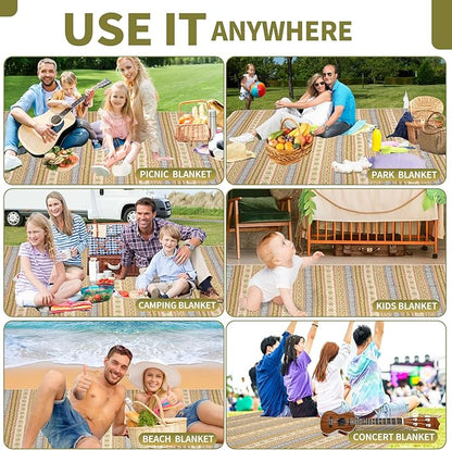 Picnic Blankets Outdoor Extra Large-Waterproof Picnic Blanket with Shoulder Carry Strap | Machine Washable Picnic Mat with Sandproof Backing for Park , Grass, Camping, Hiking, Concerts (Yellow)