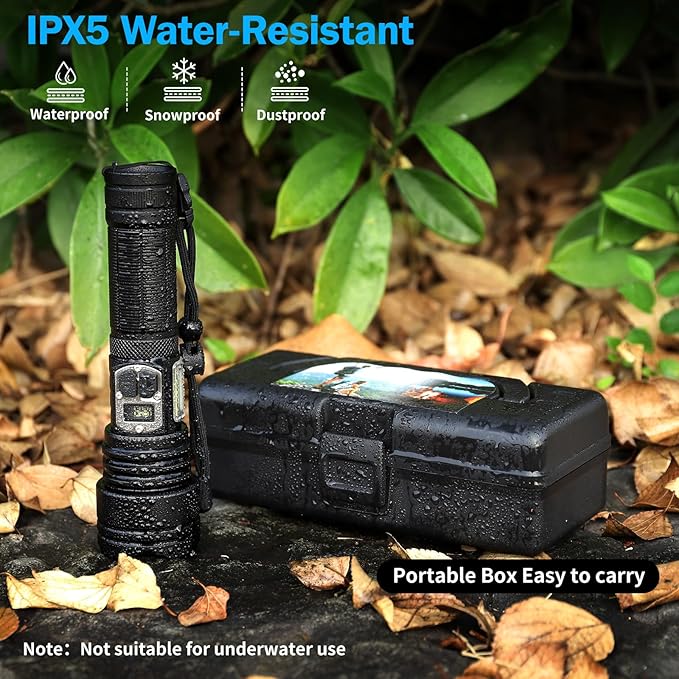 Flashlight High Lumens,280000LM LED Flashlight,XHP160.6 Super Bright Tactical Flashlight,COB Light,5000 mAh Rechargeable Battery, Digital Battery Display, IPX5 Waterproof,USB-C Charging