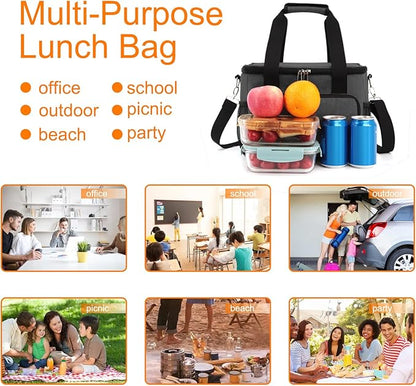 Femuar Lunch Bags for Women/Men, Insulated Lunch Bag for Work Office Picnic - Large Lunch Cooler Bag Leakproof Lunch Box with Adjustable Shoulder Strap for Adults - Charcoal(15L)