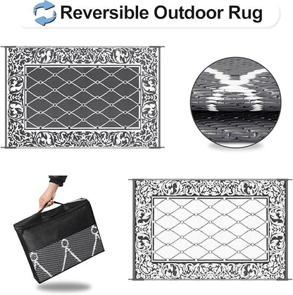 OutdoorLines Indoor Outdoor Rugs for Patio 5x8 ft - Reversible Outside Carpet, Stain & UV Resistant Portable RV Mats, Plastic Straw Rug for Camping, Pool Deck, Porch Rhombus Gray & White