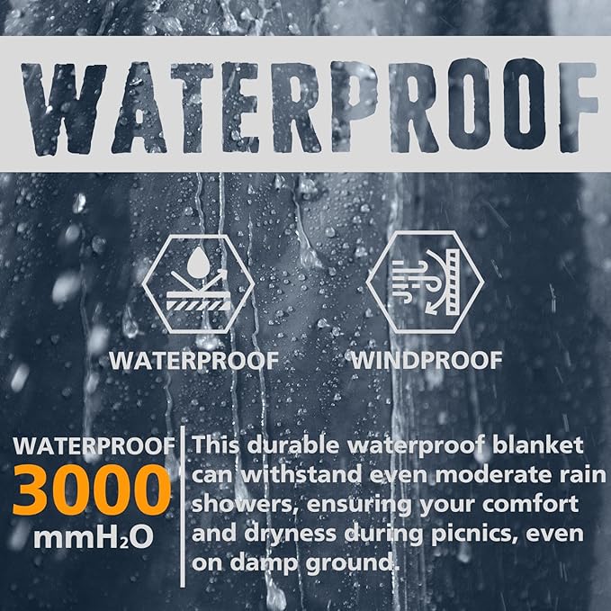 AlphaBeing Waterproof Outdoor Blanket with Merino Wool, Extra Thick Warm, Windproof, Packable Stadium Blankets for Cold Weather, Camping Gift, Pet, Car, Picnic, Concerts, 79" x 59", Navy