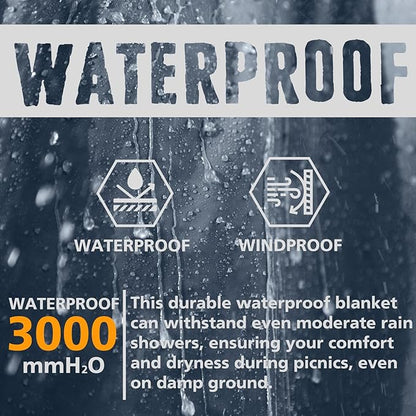 AlphaBeing Waterproof Outdoor Blanket with Merino Wool, Extra Thick Warm, Windproof, Packable Stadium Blankets for Cold Weather, Camping Gift, Pet, Car, Picnic, Concerts, 79" x 59", Navy
