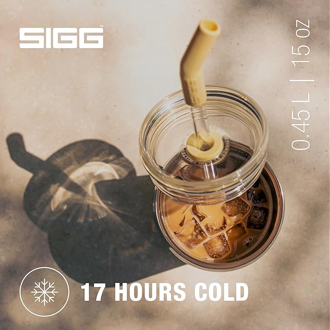 SIGG - Insulated Mug - Travel Mug Helia - With Durable Glass Straw & Cleaning Brush - Leakproof - BPA Free - 18/8 Stainless Steel - 15oz/20oz