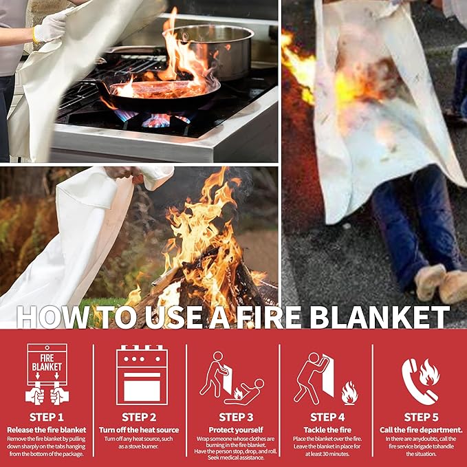 Fire Blanket for Home and Kitchen, 40" x 40", Emergency Fire Blanket, 2 Pack