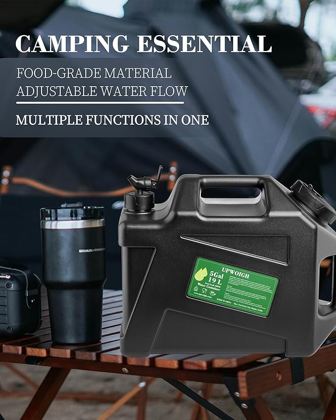 5 Gallon Water Jug, Camping Water Containers, Truly No Leakage Water Tank, Large Military Black Water Storage,BPA Free Portable Emergency Overlanding Gear for Outdoors&Hiking