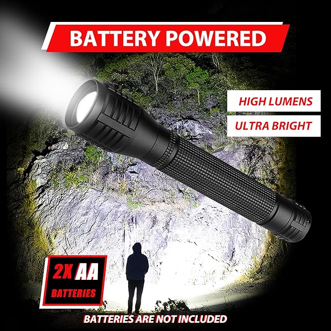 LED Flashlight - 3 Modes, 2000 Lumen,Super Bright, Powerful, Zoomable Handheld Torch Light for Camping Outdoor & Emergency Everyday Use (2-Pack)
