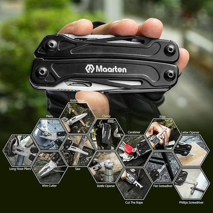 13-In-1 Multitool with Safety Locking, Professional Stainless Steel Multitool Pliers Pocket Knife, Bottle Opener, Screwdriver with Nylon Sheath for Outdoor, Survival, Camping, Hiking