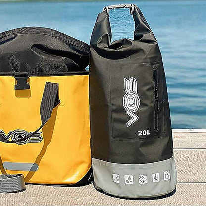 VOS Waterproof Premium Dry Bag – 20L | All-purpose Bag Lightweight Dry Storage Bag Backpack for Travel, Swimming, Boating, Kayaking, Camping, Beach (Black/Grey)