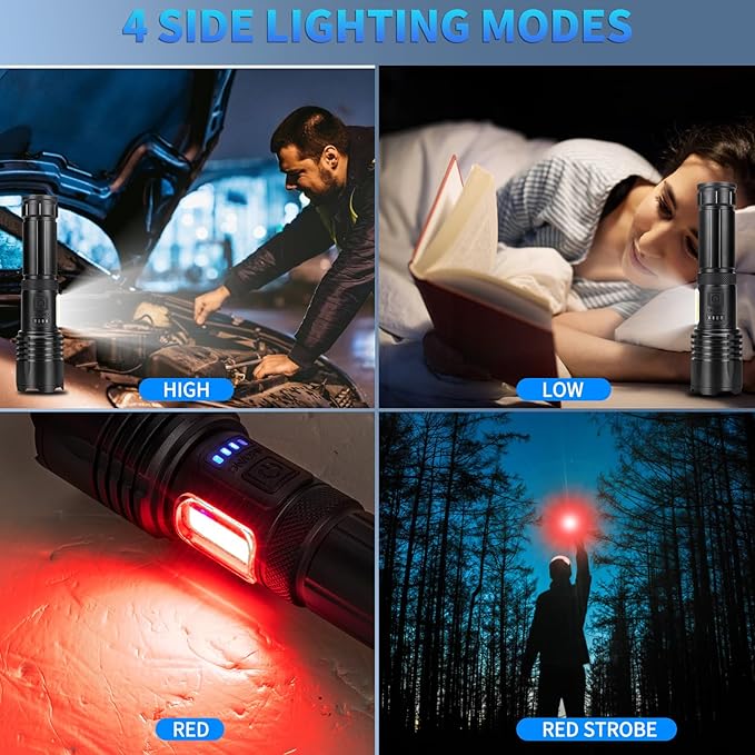 Rechargeable LED Flashlights High Lumens, 900,000 Lumens Super Bright Flashlight with 7 Modes & Waterproof, Handheld Powerful Flashlights for Camping, Emergencies, Home (2 Pack)