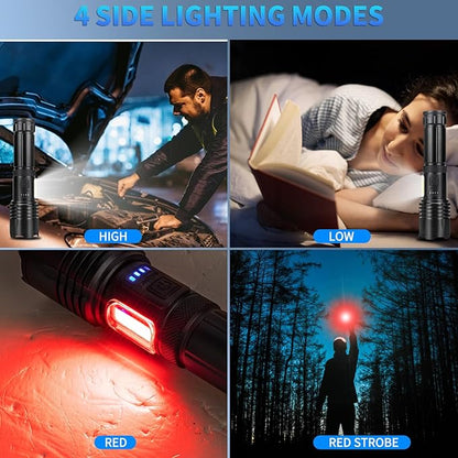 Rechargeable LED Flashlights High Lumens, 900,000 Lumens Super Bright Flashlight with 7 Modes & Waterproof, Handheld Powerful Flashlights for Camping, Emergencies, Home (2 Pack)