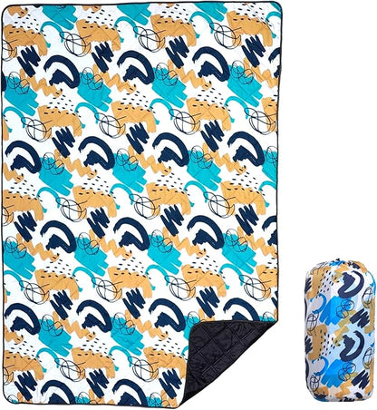 Waterproof Outdoor Blanket, 78.7x55inch, Printed Large Picnic Blankets, Foldable Picnic Mat, Camping Blanket for Picnic, Grass, Park, Lawn, Beach - Blue Painting