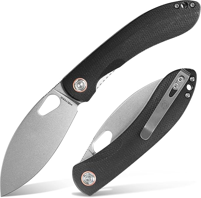 Vosteed EDC Knife, 3.26" Lightweight Folding Pocket Knife with Clip for Men and Women, Modern Shilin Cutter with Nitro-V Steel Blade, Micarta Handle for Camping, Hiking-Nightshade Series