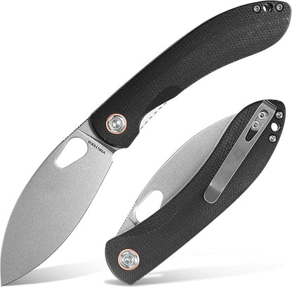 Vosteed EDC Knife, 3.26" Lightweight Folding Pocket Knife with Clip for Men and Women, Modern Shilin Cutter with Nitro-V Steel Blade, Micarta Handle for Camping, Hiking-Nightshade Series