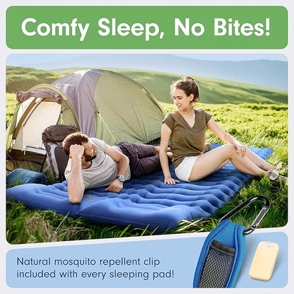 Double Sleeping Pad Extra Big 78”x54” - Camping Mattress 2 Person, Thick Blow Up Mattress w/ 6” Thick Sleeping Pads Camping Pillows - Camping Mat for up to 800 lb - Repair Patches Included