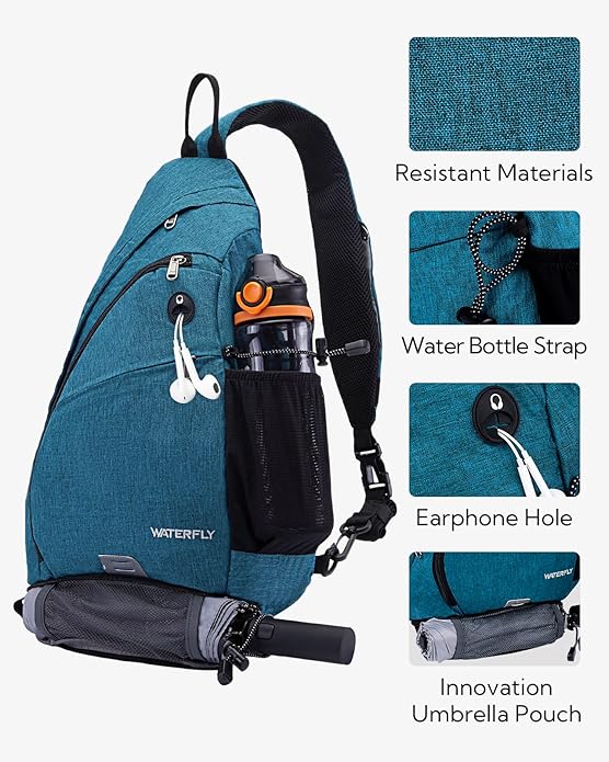 WATERFLY Sling Bag Crossbody Backpack: Over Shoulder Daypack Casual Cross Chest Side Pack