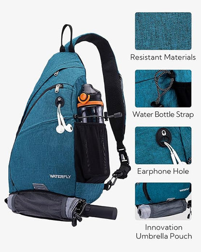WATERFLY Sling Bag Crossbody Backpack: Over Shoulder Daypack Casual Cross Chest Side Pack