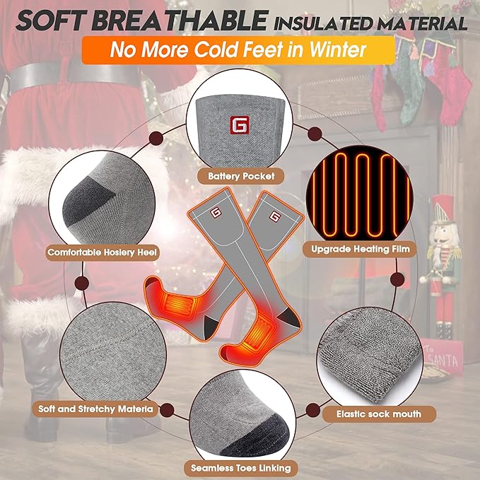 Electric Heated Socks Rechargebale Battery Powered Heating Socks for Men Women,Winter Thermal Insulated Thick Sox Kit for Chronically Cold Feet,Novelty Sports Hunting Hiking Skiing Foot Warmer Socks