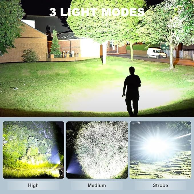 Rechargeable LED Flashlights High Lumen: 990,000 Lumens Super Bright Tactical Flashlight with 3 Modes & IPX7 Waterproof, Handheld Powerful Flash Light for Home Camping(2 Packs)