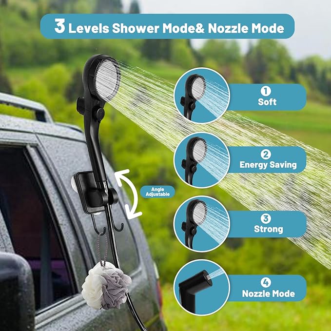 Portable Camping Shower, 6000mAh Rechargeable Electric Shower Pump with 20L Foldable Bucket, Outdoor Shower Kit for Camping, Beach, Hiking, RV Travel, Pet Bath, Car Washing