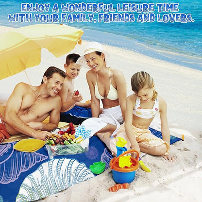 Beach Blanket Waterproof Sandproof 1-7 Adult Oversized 78 '' × 81 '' Lightweight Durable Compact Sand Free Beach Mat for Travel Camping Hiking Picnic Blanket Extra Large