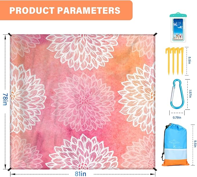 Beach Blanket Oversized Extra Large 78" X 81",Waterproof Sandproof Beach Blanket 1-7 Adults Lightweight Durable for Travel Camping Hiking Picnic
