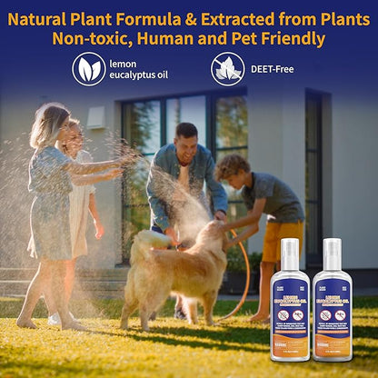 Mosquito Repellent Spray for Body, 4 Fl Oz DEET-Free Lemon Eucalyptus Essential Oil Natural Insect Bug Spray Travel Size for Indoor Outdoor Patio Yard Effective Mosquito Tick Gnat Fly Control-2 Pack