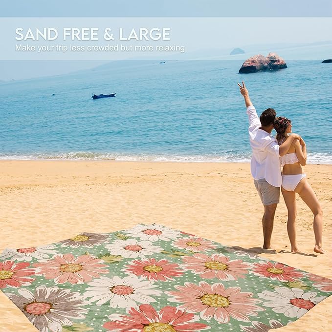 BYDOLL Beach Blanket Waterproof Sandproof 78''×81'' 1-7 Adults Oversized Lightweight Large Picnic Mat Waterproof Sandproof Blanket for Beach