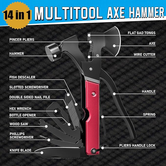 15 in 1 Multitool Axe Hatchet, Camping Accessories Survival Gear, Cool Gadgets Christmas Gifts for Men, Dad, Husband, Multi Tool Gifts for Camping Hiking Survival
