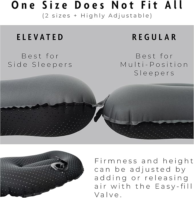 2 oz Ultralight Backpacking Pillow- Compact, Adjustable, Soft, Nonslip, Inflatable Camping Pillow Regular