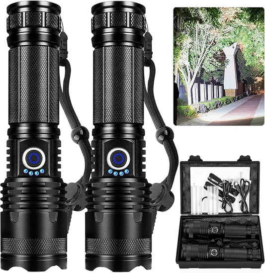 Rechargeable LED Flashlights High Lumens, 2Pack 990,000 Lumens Super Bright Flashlights with 5 Modes, Waterproof Powerful Flash Light Multifunctional Flashlights for Home Emerge∩cies Camping