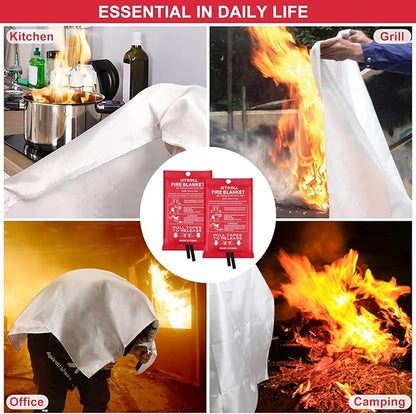 Fire Blanket for Home, Fiberglass Emergency Fire Blanket for Kitchen Suppression Flame Retardant Blankets for House, School, Fireplace, Camping, Grill, Car, BBQ, Warehouse