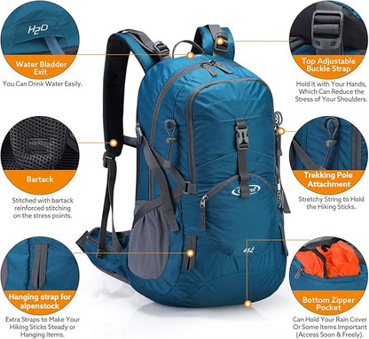 G4Free 45L Hiking Travel Backpack Waterproof with Rain Cover, Outdoor Camping Daypack for Men Women