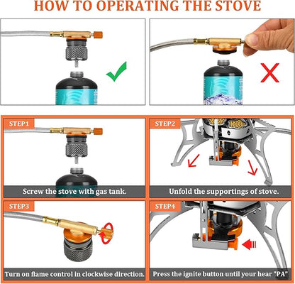 6800W Camping Backpacking Stove, Outdoor Portable Burner Cooking Stove with Fuel Canister Adapter, Piezo Ignition, Carry Case, Foldable Windproof Camping Gas Stove for Picnic Hiking