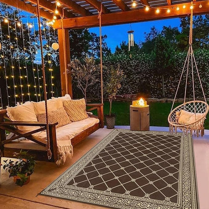 HiiARug Reversible Patio Floor Mat 5x8 Plastic Straw RV Camping Rug Reversible Large Mats for Outdoor, Patio, Backyard, Deck, Picnic, Beach, Trailer, Camping (Brown)
