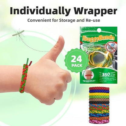 24 Pack Mosquito Repellent Bracelets, DEET-Free, Individually Wrapped PU Leather Insect & Bug Repellent Wrist Bands
