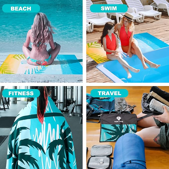 2 Pack Microfiber Beach Towel, Oversized Microfiber Pool Towel 75”x 35”, Sand-Free Beach Towel, Quick Drying Camping Towel, Super Absorbent Bath Towel Blanket, Soft Breathable and Lightweight