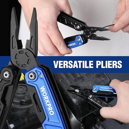 WORKPRO Multitool-12 in 1 Camping Tools with Mini Hammer-EDC Gear Multi Tools Hammer with Safety Lock and Pouch-Mini Multitools Gifts for Men and Women-Camouflage