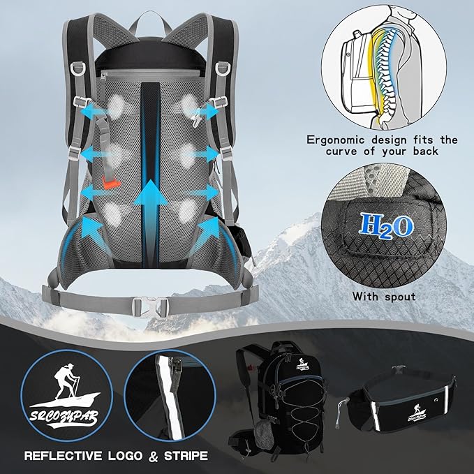 Hiking Backpack Packable 40L Foldable - Lightweight Camping Travel Daypacks Water-resistant Backpacks Outdoor Sports for Men Women (Black)