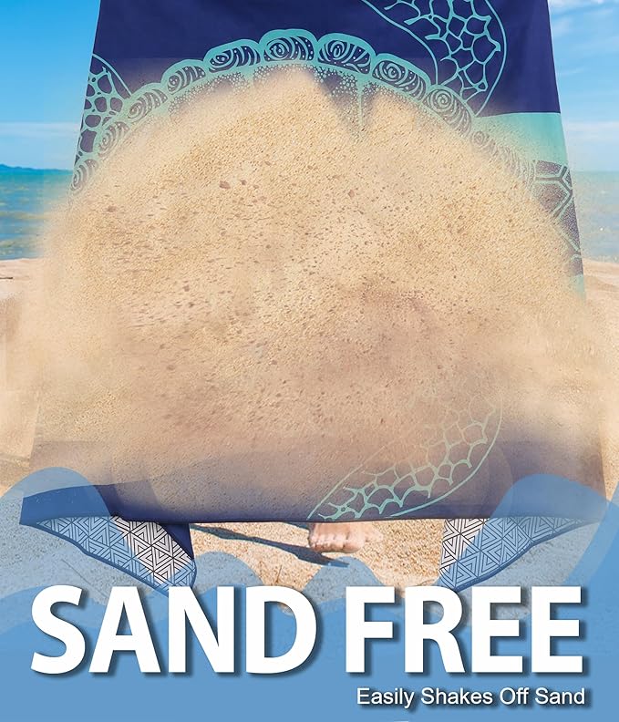 Microfiber Beach Towel–Green Striped Turtle Quick Dry Lightweight Sand Free Oversized Large Towel Accessories Travel Must Have Essentials Packable Sandproof Resistant Gift