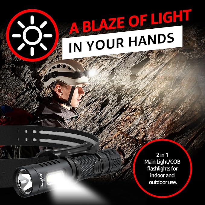 Flashlight, Rechargeable Handheld Flashlight with Removable Headband,Tactical Flashlight with Cob workLight,700 lumens,6 Modes,Waterproof for Camping,Emergency(Battery Included) Gift