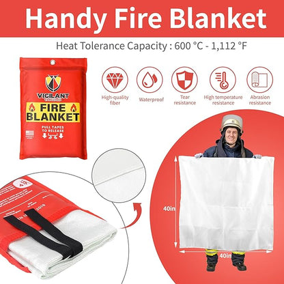 Emergency Fire Blanket for Home and Kitchen (40"x40") - Reusable Fire Blankets Emergency for Home, Office, Car, Camping, Grill, Fireplace, Picnic, School and Warehouse