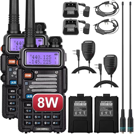 BaoFeng UV-5R 8 Watt High Power Ham Radio Handheld BaoFeng Radio with TD-771 Antenna and Baofeng Speaker mic Long Range Two Way Radio Dual Band Ham Radio BaoFeng Walkie Talkie with Earpiece (2 Pack)