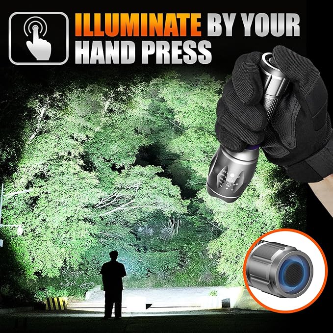 2 Pack LED Flashlights High Lumens with 6 AAA Batteries, 5 Modes Mini Waterproof Tactical Flashlight for Camping Hiking, Bright Flashlight with Zoomable, Fathers Day Dad Gifts for Him, Grey & Purple