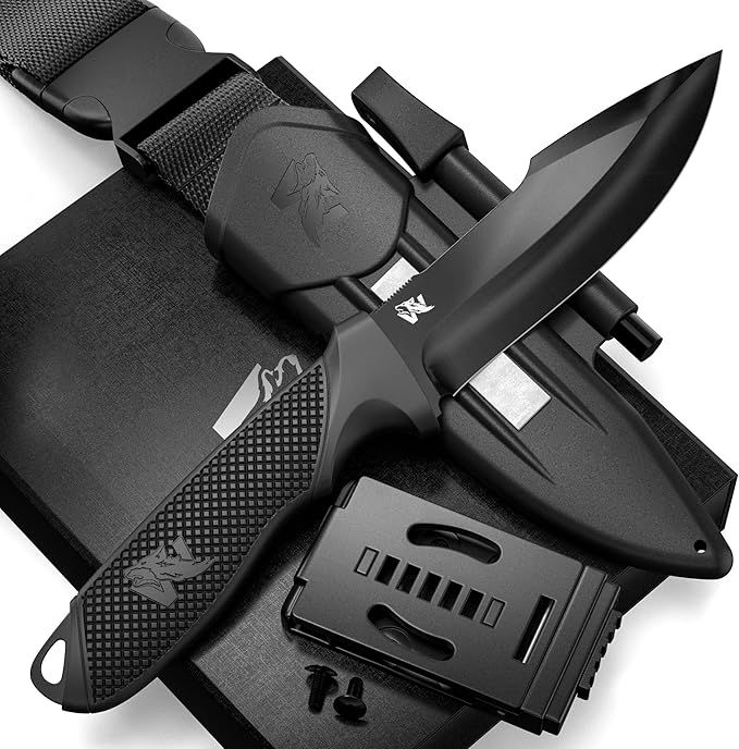 WOLF-III Full Tang Survival Knife with Fire Starter and Sheath - Stylish Tactical Fixed Blade Knife - Made of D2 Steel - Bushcraft and Camping Knife - With Belt Loop, Plug Lock & Multi Lok