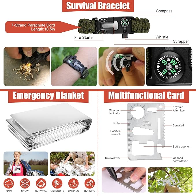 Gifts for Men Dad Husband, Christmas Day, Survival Kits 14 in 1,Survival Gear and Equipment, Cool Gadget, Birthday Gifts for Him Boy Boyfriend Teen Son Daughter Kids Women, for hiking,Outdoor Camping