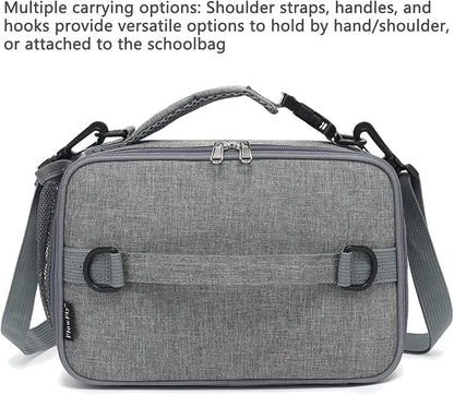 FlowFly Kids Lunch Bag, Durable Insulated School Lunch Box with Shoulder Strap and Bottle Holder, Water-resistant Thermal Small Lunch Cooler Tote for Teen Boys & Girls,Grey