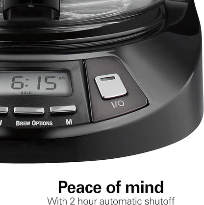 Hamilton Beach 12 Cup Programmable Drip Coffee Maker with 3 Brew Options, Glass Carafe, Auto Pause and Pour, Black Stainless (46293)
